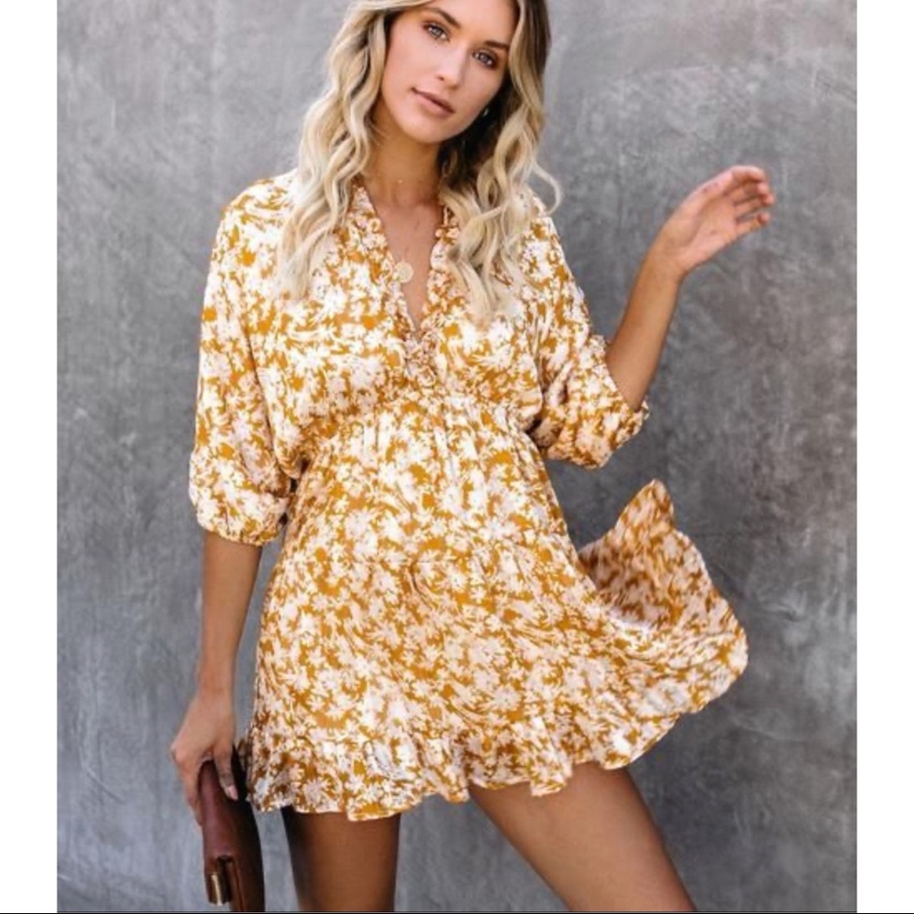 SALE ✂️ VICI | Marigold & White Mini Babydoll Dress